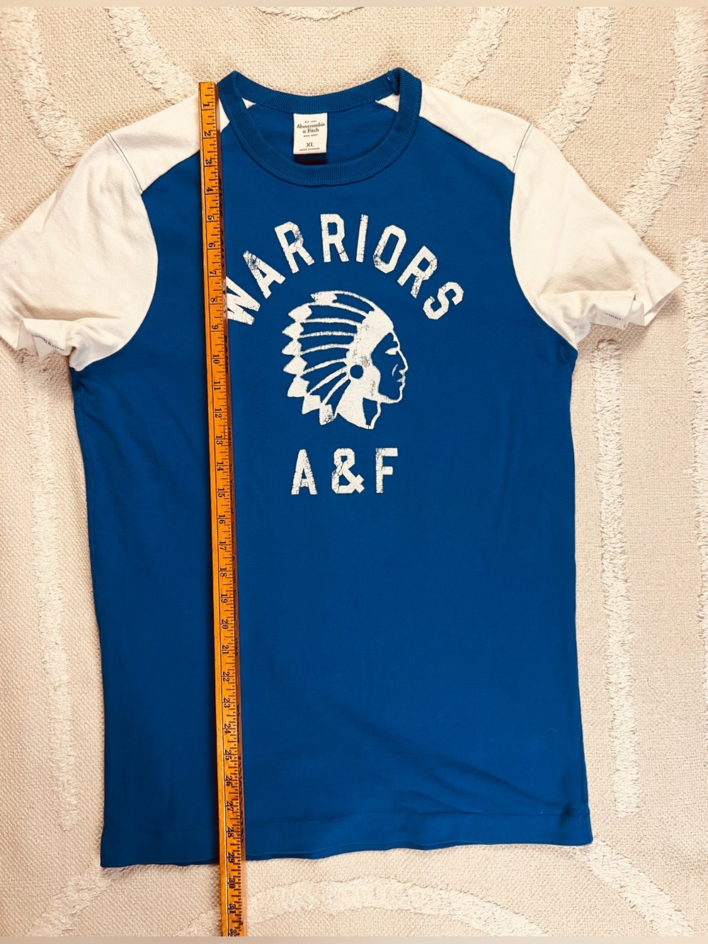 Vintage Y2K Abercrombie & Fitch “Warriors” Raglan Tee – Royal Blue & White – XL - Picture 7 of 9
